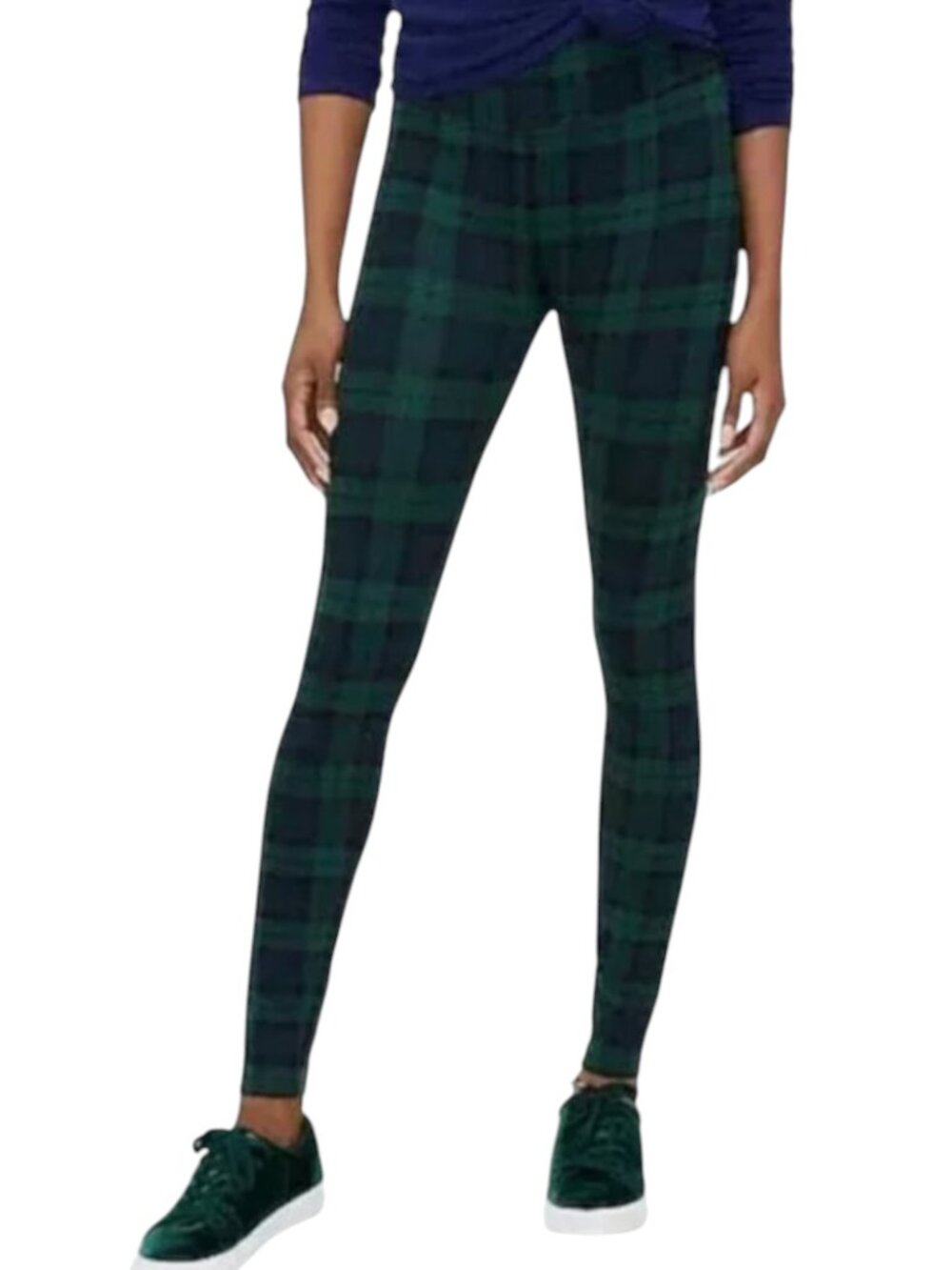 J Crew Factory Leggings Full Length Everyday Pants Black Watch Plaid Green M
